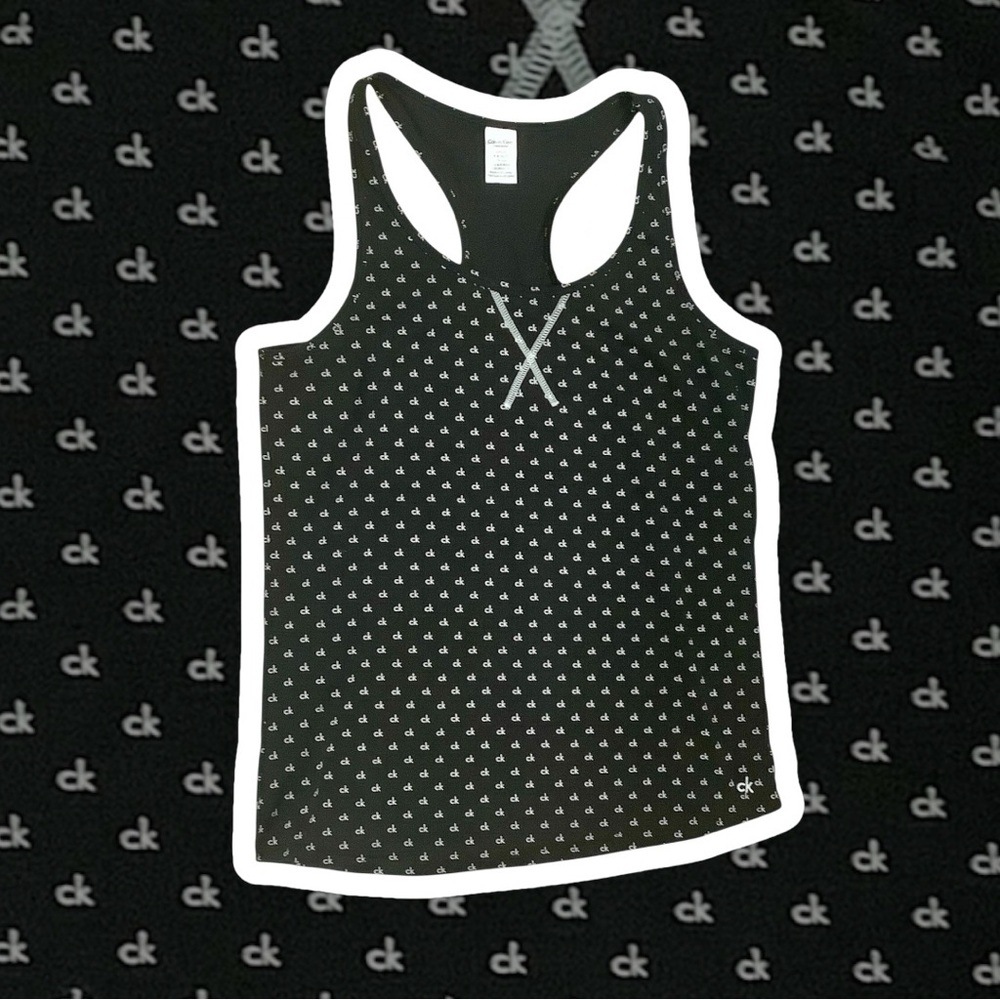 Calvin Klein Black & White Patterned Logo Pajama Tank Top. Sz. S